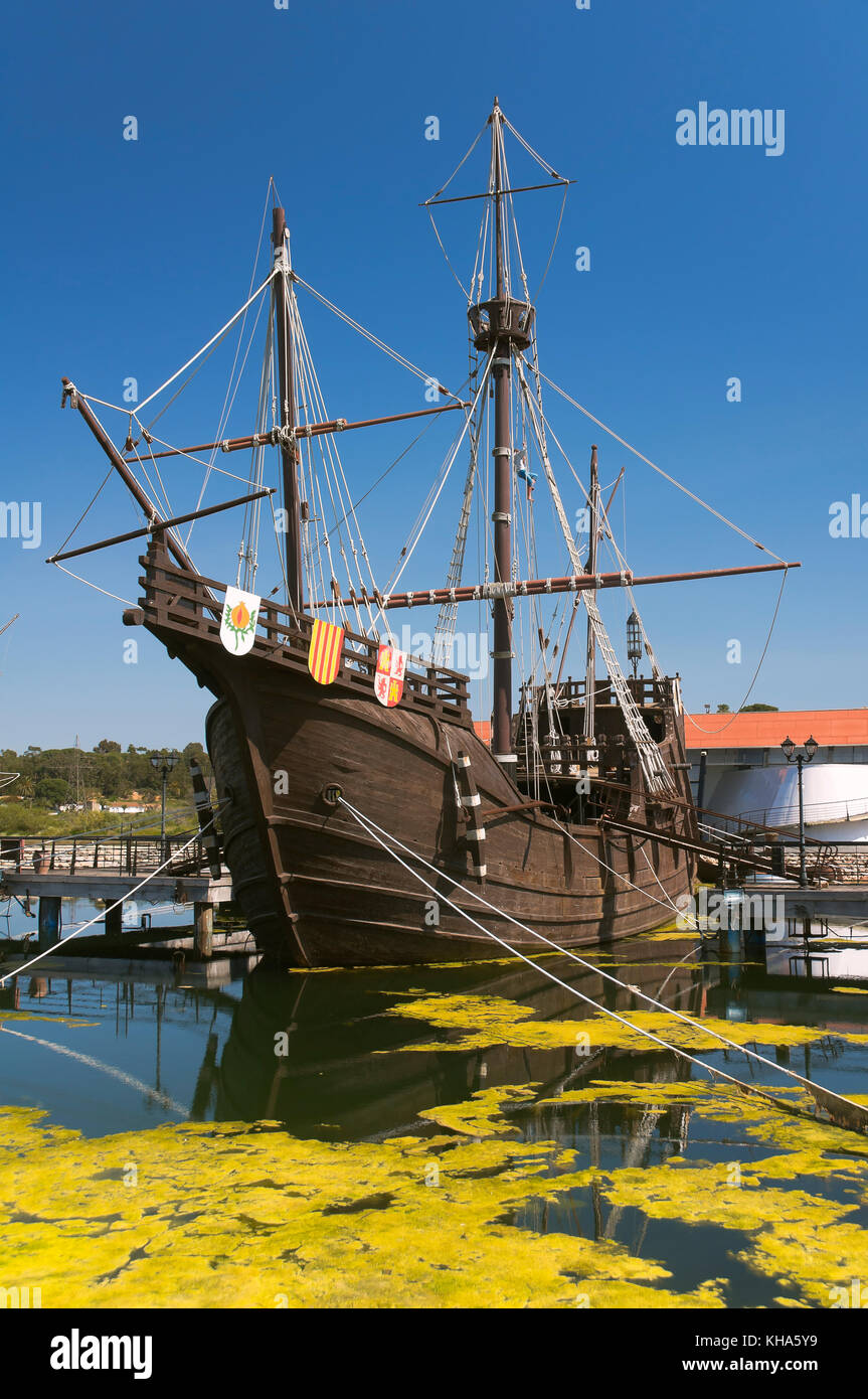 La banchina del Caravelle (nao santa maria), Palos de la frontera, provincia di Huelva, regione dell'Andalusia, Spagna, Europa Foto Stock