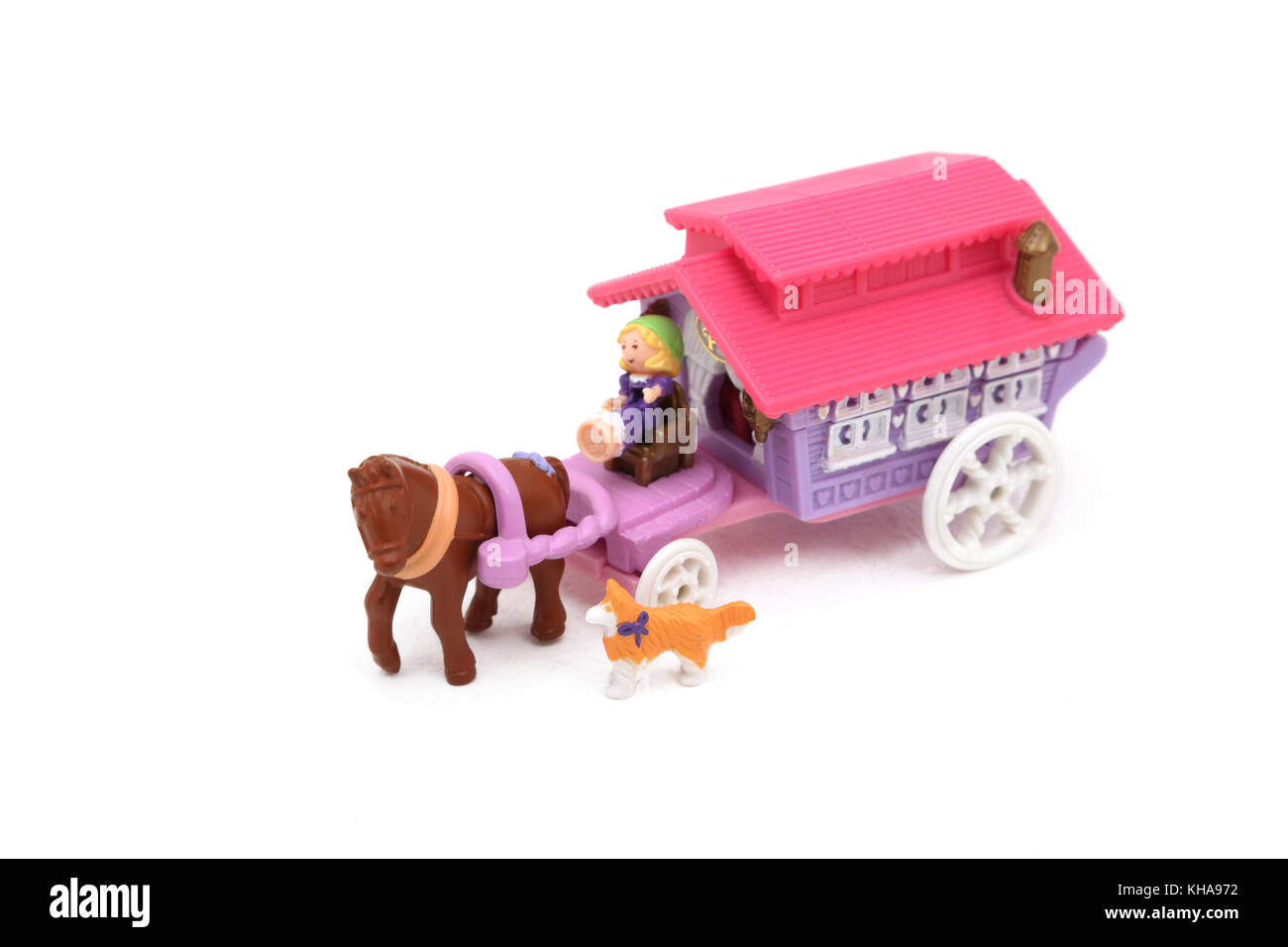 Vintage degli anni novanta Toy Polly Pocket Circus carro sul andare con Polly, cavallo e cane Foto Stock