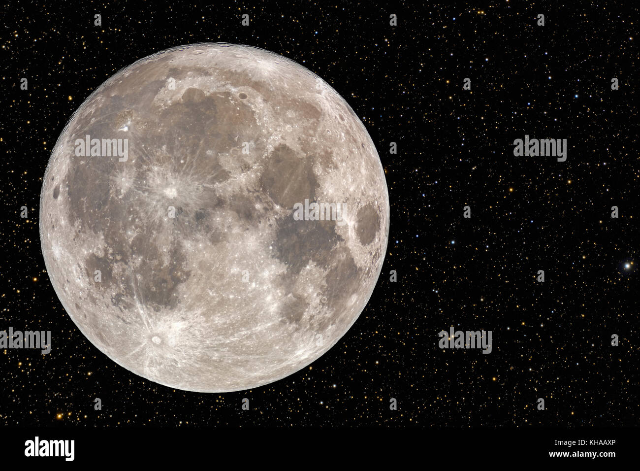 Luna piena di notte con cielo stellato Foto Stock