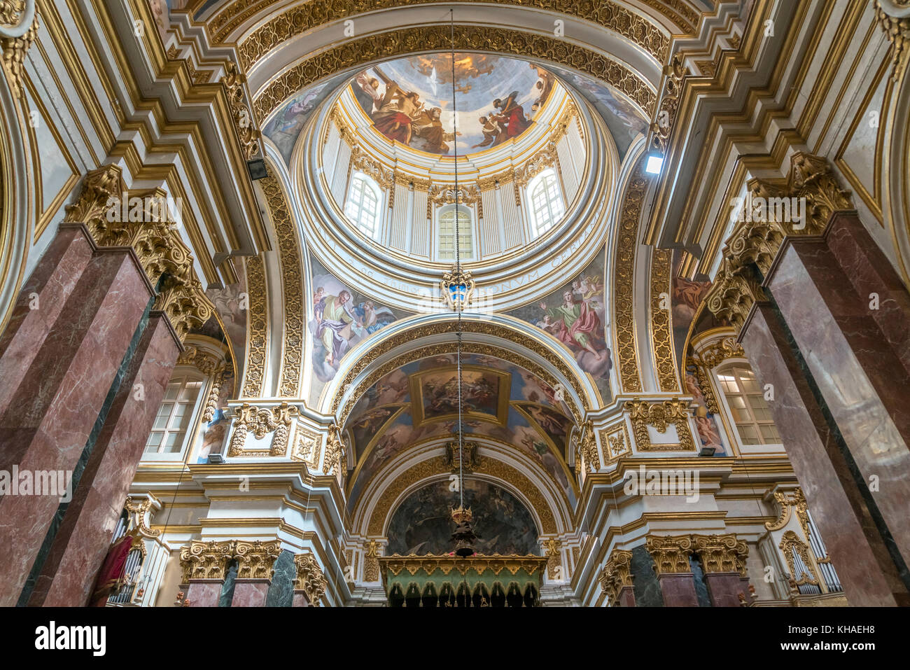 Cupola, interno della Cattedrale di San Paolo, Mdina, Malta Foto Stock
