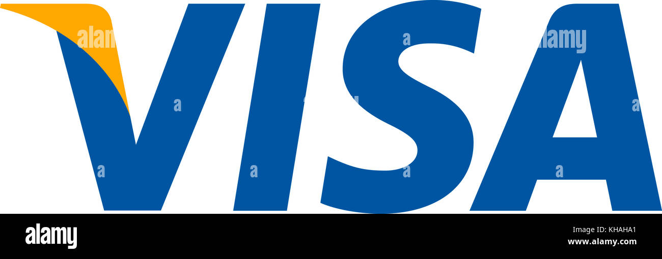 Logo Visa, servizi finanziari americani, metodo di pagamento in tutto il mondo Foto Stock