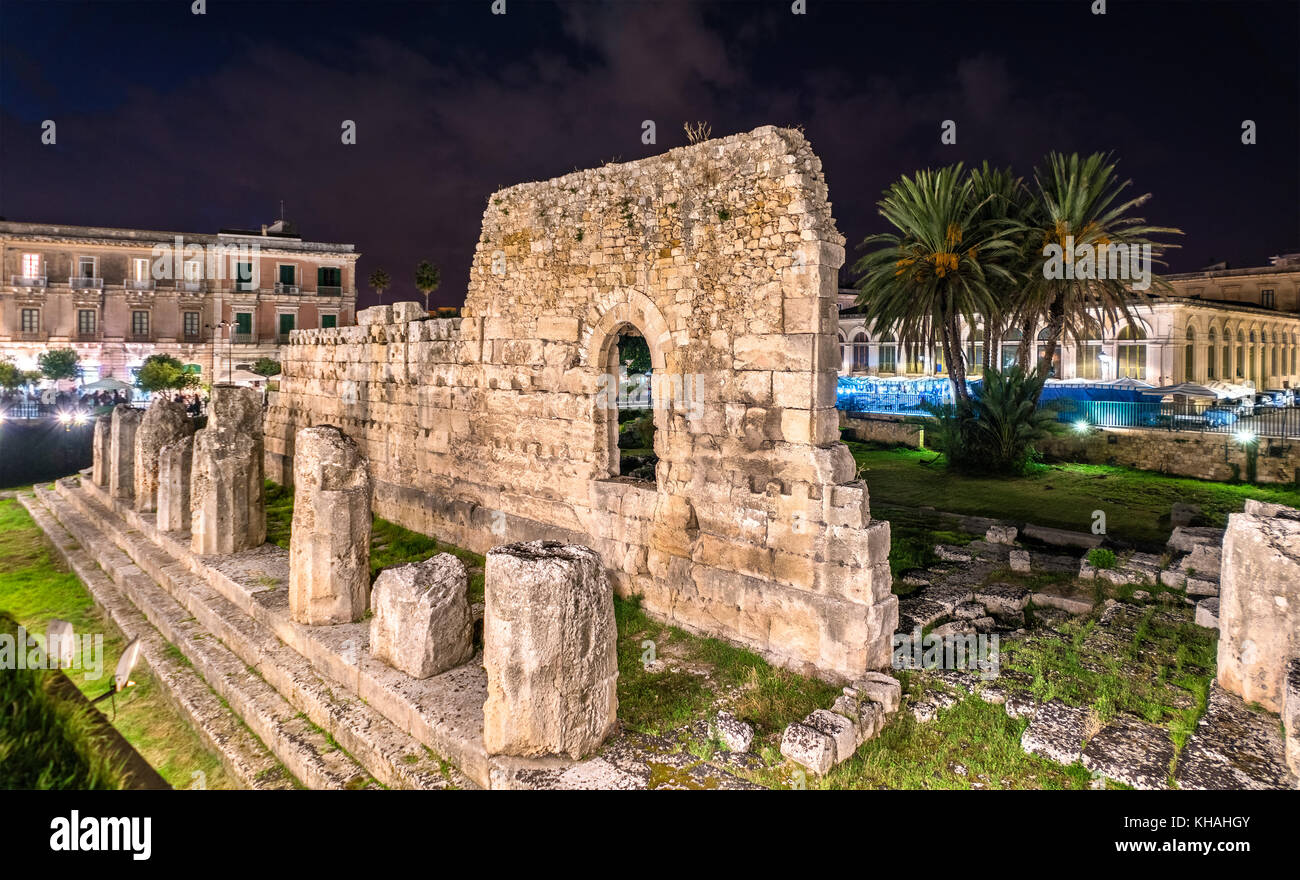 Il tempio di Apollo, un antico monumento greca di Siracusa, Sicilia, Italia Foto Stock