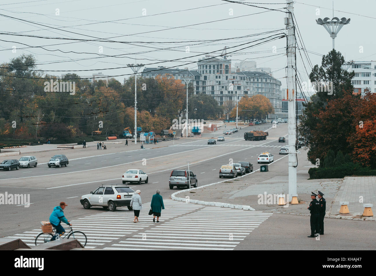 La piazza centrale di Tiraspol, transnistria un auto-dichiarato microstato in Moldova Foto Stock