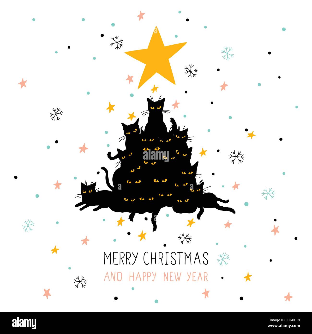 Simpatico biglietto di auguri di Natale con albero di Natale fatto di gatti  Immagine e Vettoriale - Alamy