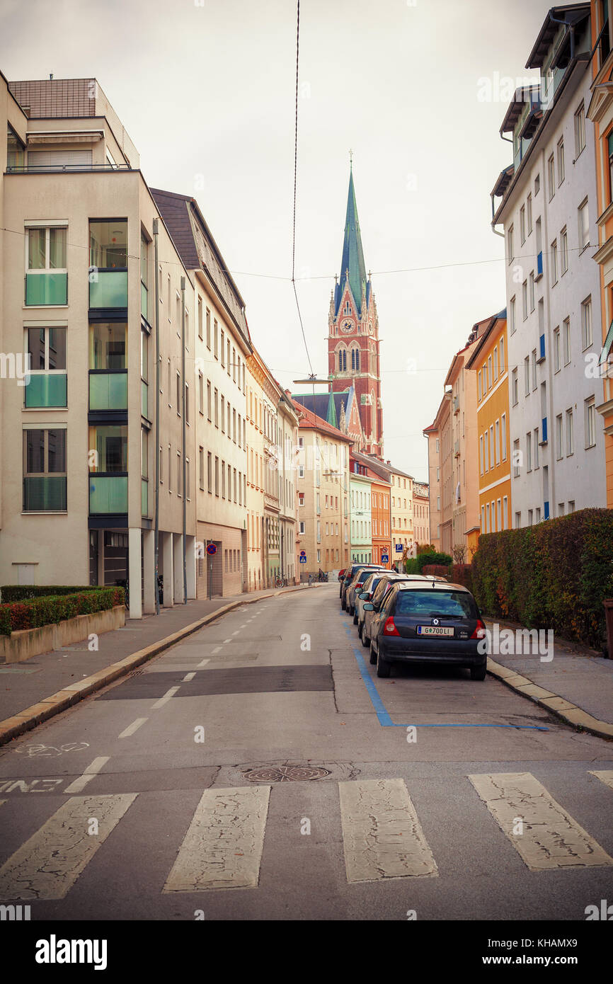 Graz, Austria - 10 novembre 2017: street di graz, architettoniche e infrastrutturali di dettagli. Foto Stock