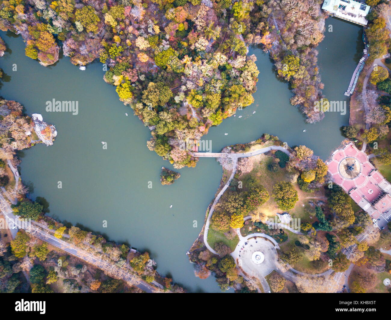 Vista aerea del central park Lake in autunno. new york cadono Foto Stock