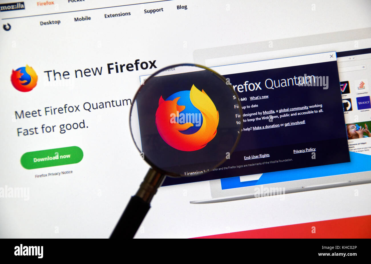 MONTREAL, CANADA - 14 NOVEMBRE 2017: Home page di Firefox Quantum. Firefox Quantum è una versione del browser Internet di Mozilla, che si dice sia significativamente Foto Stock