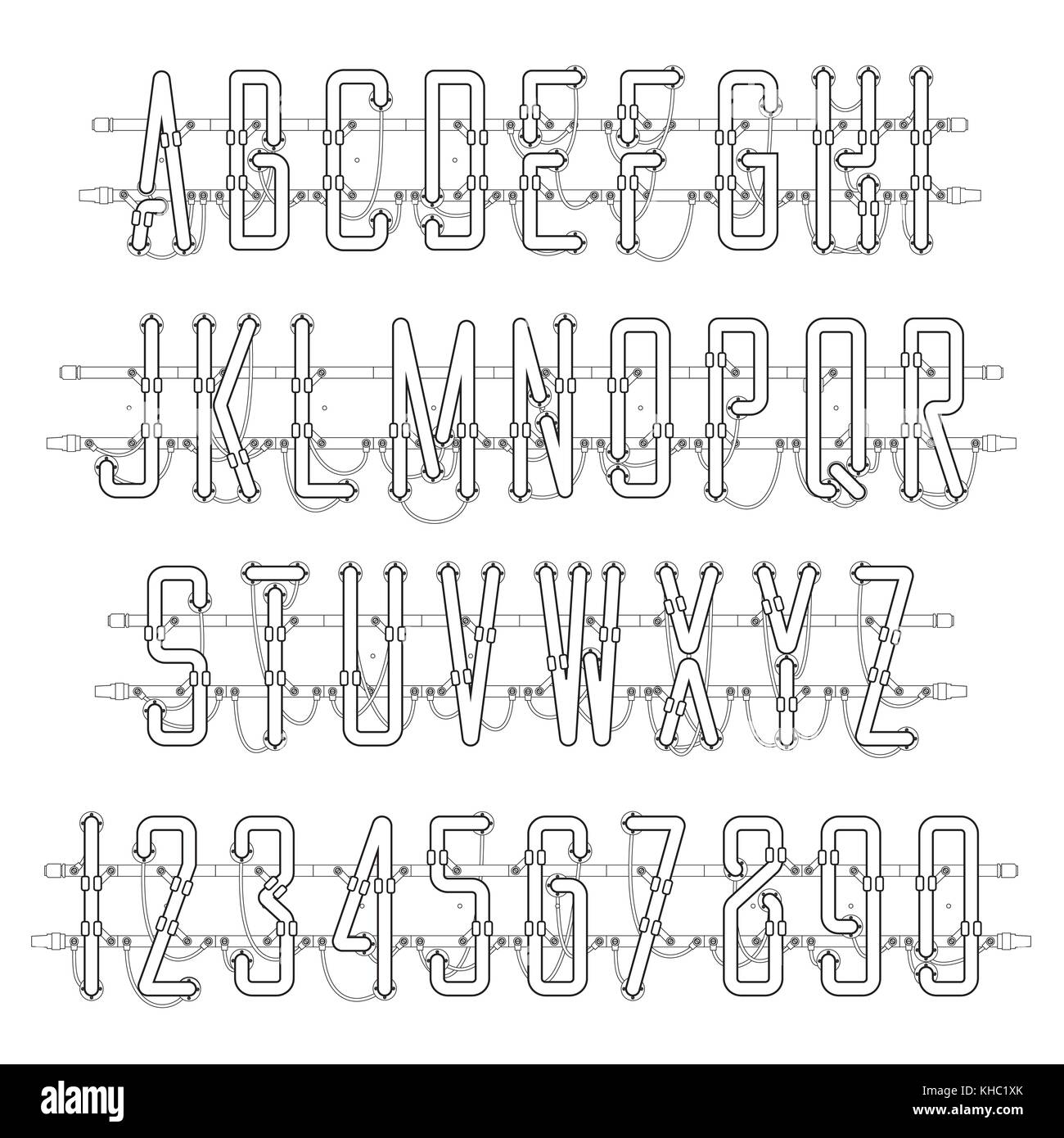 Neon bianco casual font script Illustrazione Vettoriale