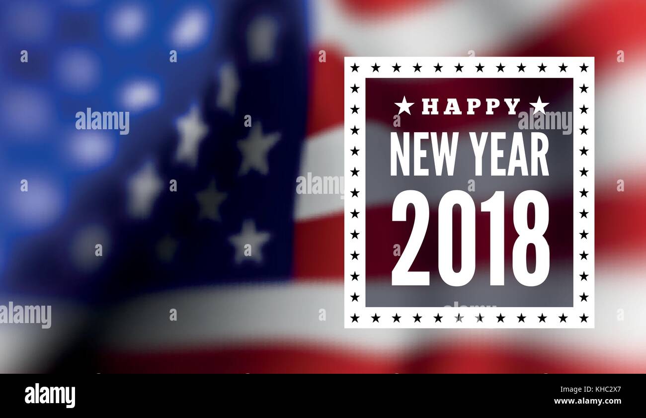 Congratulazioni per il nuovo 2018 contro lo sfondo della United States Flag. vettore Illustrazione Vettoriale