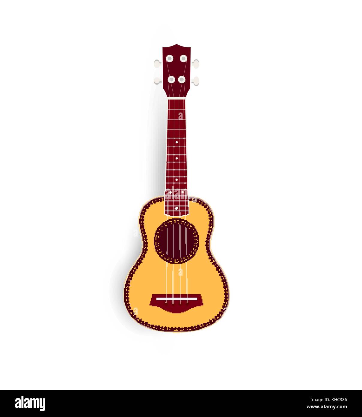 Ukulele vettore illustrazione realistica, giallo piccolo soprano ukulele logo per negozio di musica o web. chitarra hawaiana, nazionali lo strumento musicale. Illustrazione Vettoriale