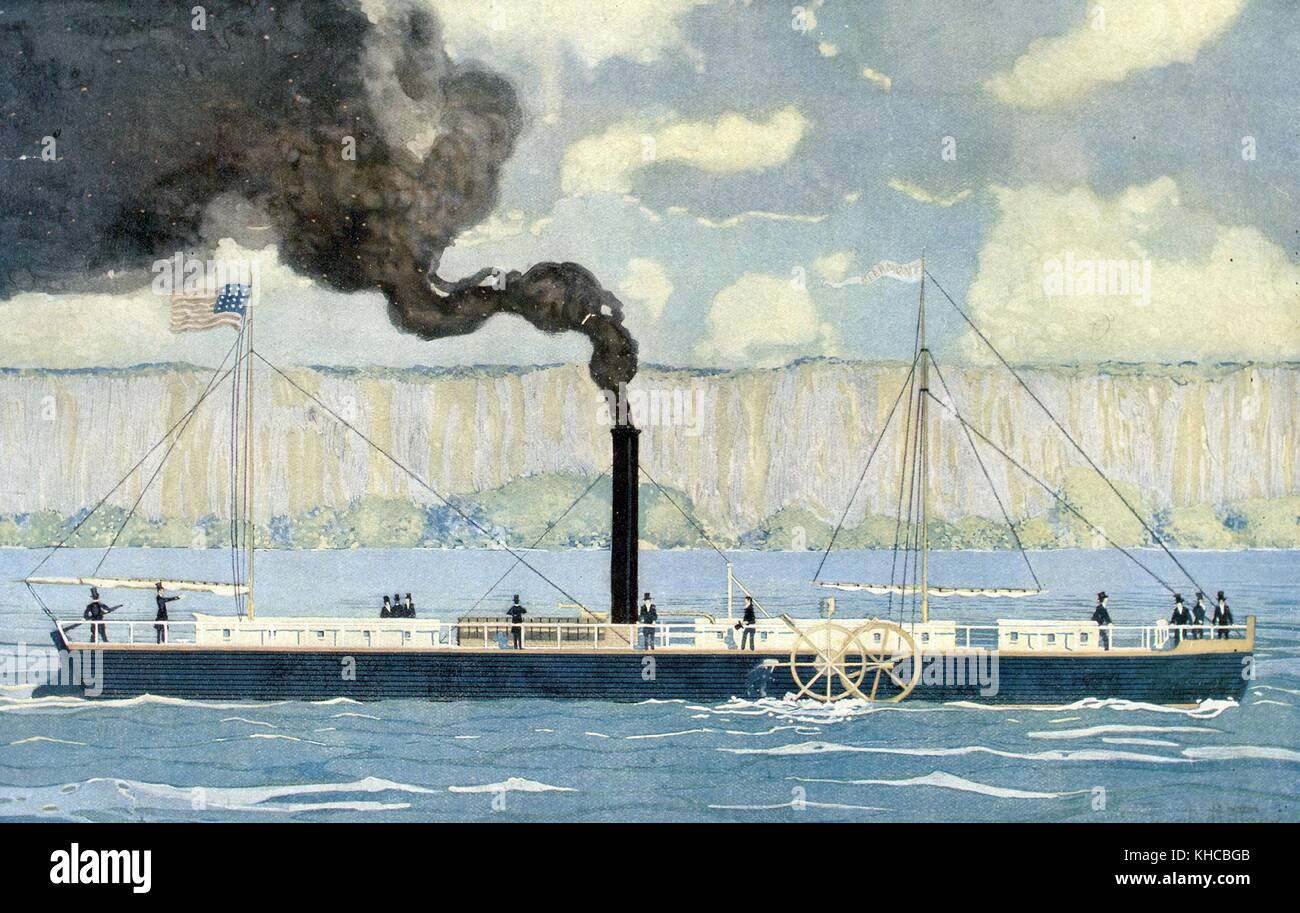 Clermont, la prima nave a vapore, progettato da Robert fulton, 1807. dalla biblioteca pubblica di new york. Foto Stock
