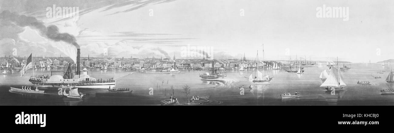 Vista panoramica della città di new york preso dal fiume del nord, 1840. dalla biblioteca pubblica di new york. Foto Stock