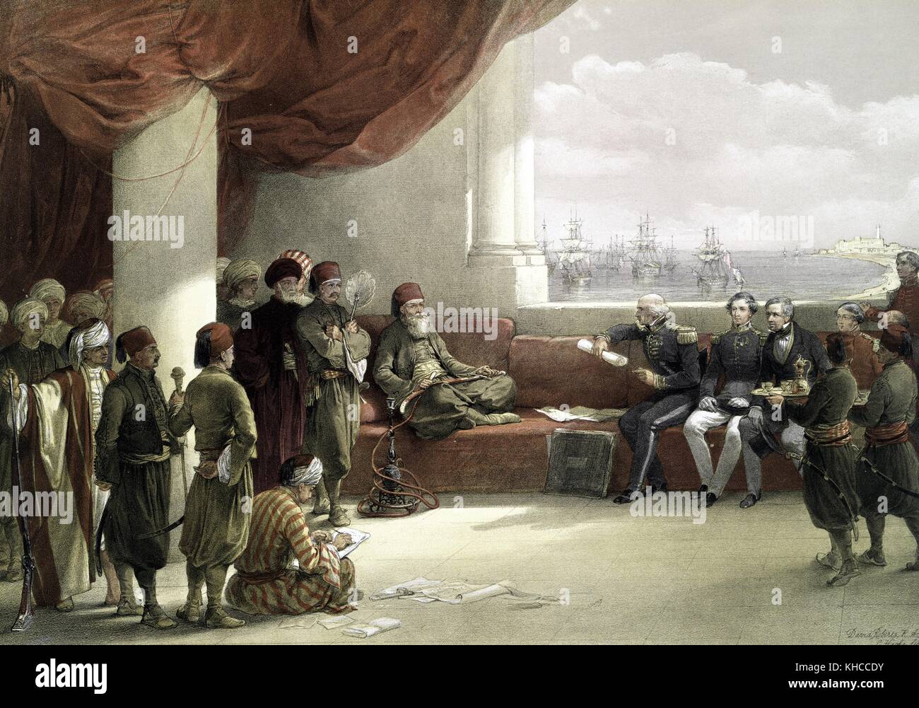 Litografia Intervista al viceré d'Egitto, al suo palazzo, Alessandria, di David Roberts, Egitto, 1849. Dalla Biblioteca pubblica di New York. Foto Stock