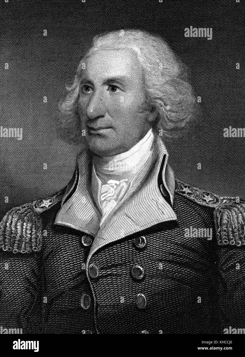 Ritratto inciso del maggiore generale Philip Schuyler, una generale durante la rivoluzione americana e un senato degli Stati Uniti da New York, 1826. dalla biblioteca pubblica di new york. Foto Stock