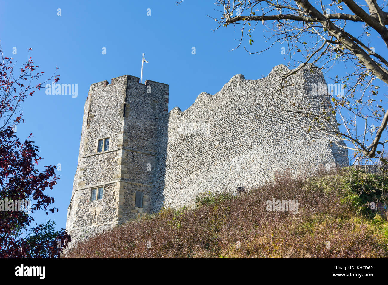 Torre Sud, Lewes Castle & Gardens, Lewes High Street, Lewes, East Sussex, England, Regno Unito Foto Stock