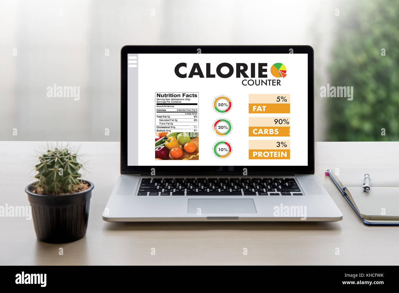Il conteggio delle calorie counter applicazione medical mangiar sano concetto di dieta Foto Stock