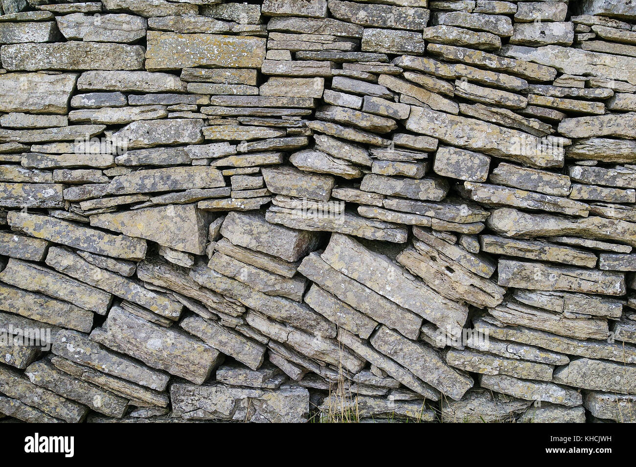 Muro di pietra a secco al Purbeck, Dorset - omaggio all'artigianato di costruire muri che emanano robustezza e spirito rurale Foto Stock