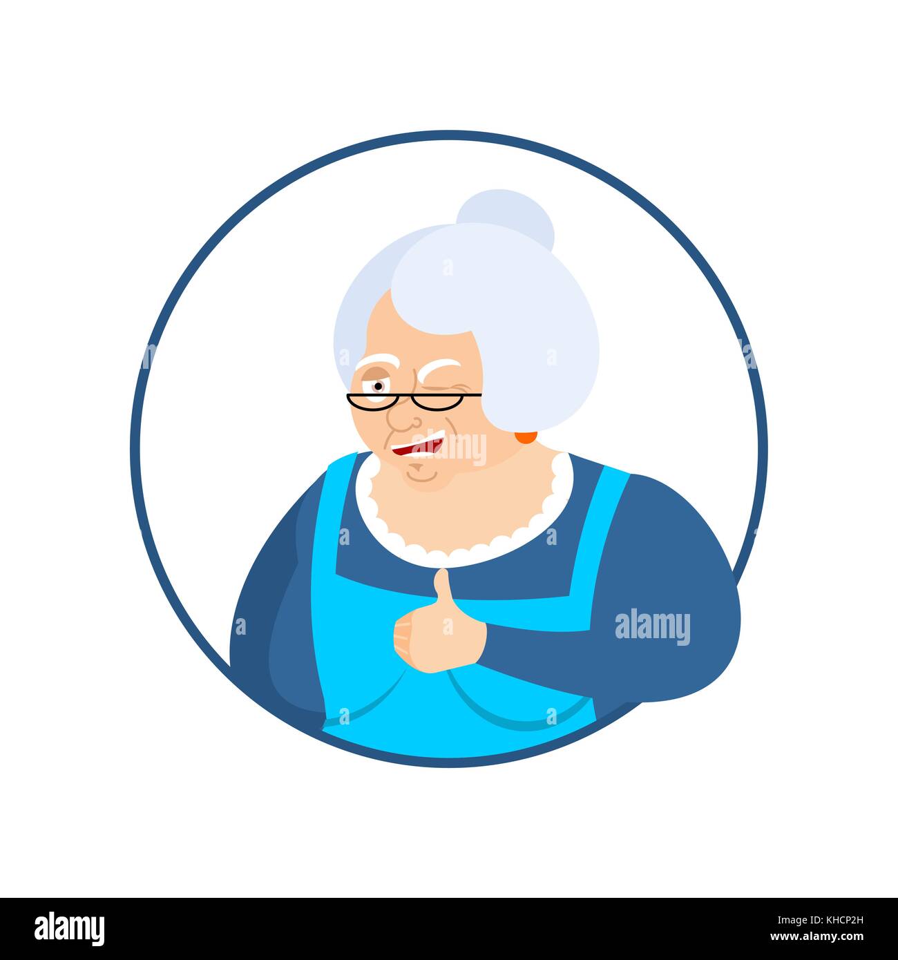 Nonna Thumbs up e strizza gli Emoji. nonna felice gli Emoji. Felice old lady. illustrazione vettoriale Illustrazione Vettoriale