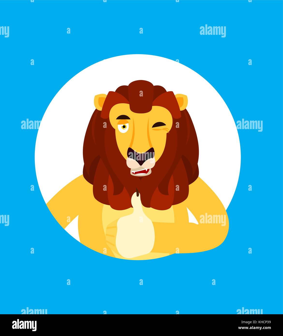 Lion Thumbs up e strizza gli Emoji. animale selvatico felici gli Emoji. illustrazione vettoriale Illustrazione Vettoriale