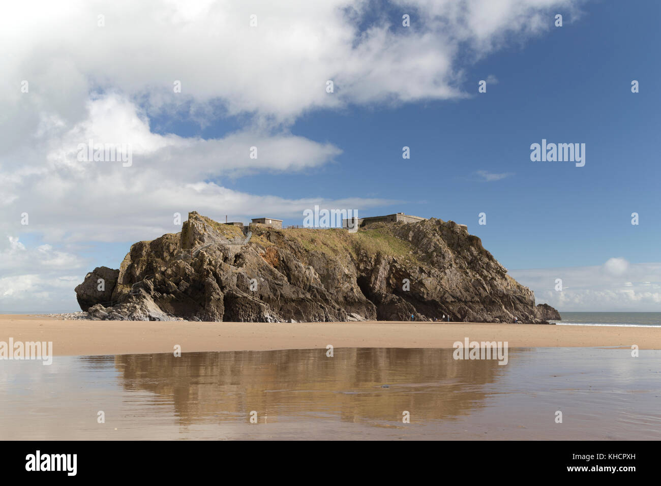 Regno Unito, Galles Tenby Beach e Santa Caterina di isola. Foto Stock
