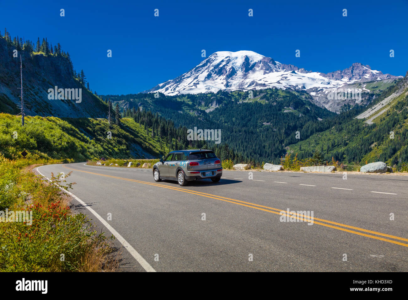 Stevens Canyon Road in Mount Rainier National Park in Washington Stati Uniti Foto Stock