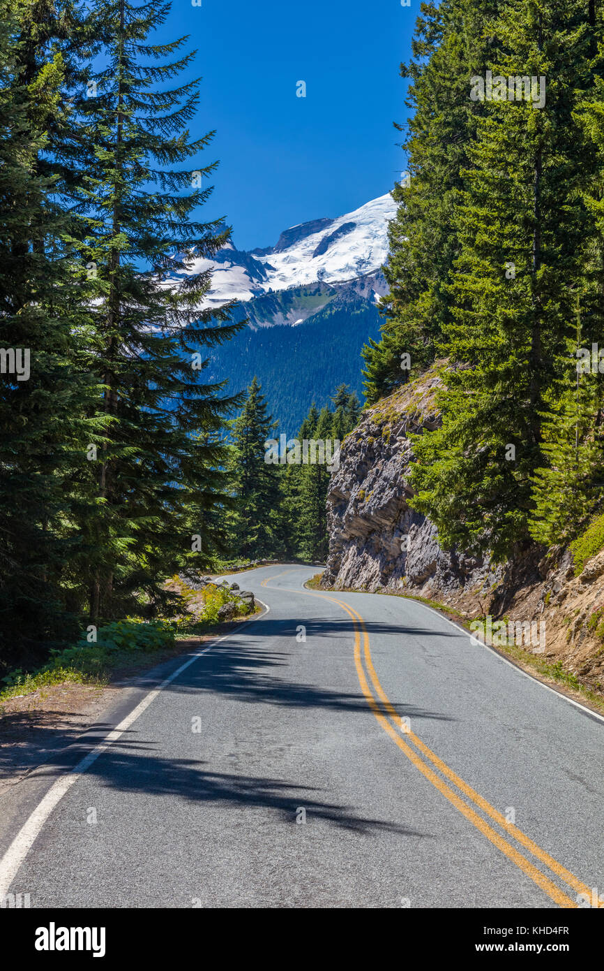 Strada in Mount Rainier National Park in Washington Stati Uniti Foto Stock