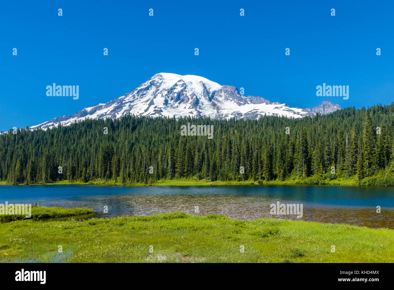 Lago di riflessione in Mount Rainier National Park in Washington Stati Uniti Foto Stock