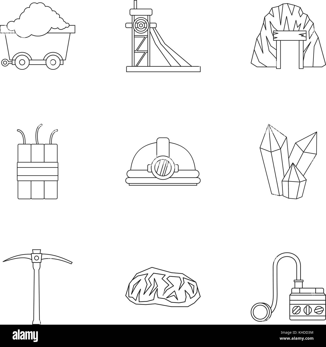 Colliery set di icone di stile di contorno Illustrazione Vettoriale