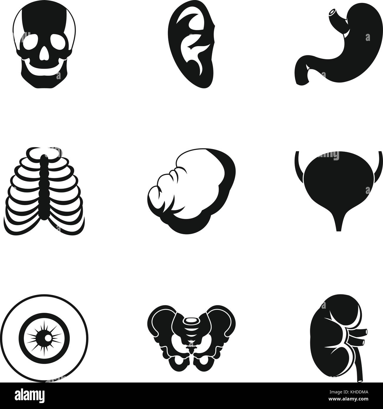 Gli organi umani set di icone, stile semplice Illustrazione Vettoriale