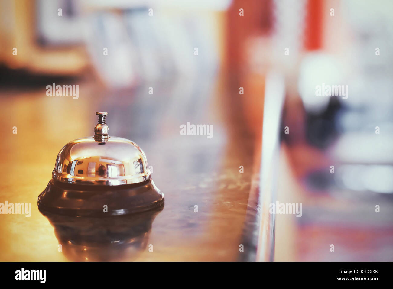 Hotel reception, banco di check-in ufficio, ostello o sfondo motel Foto Stock