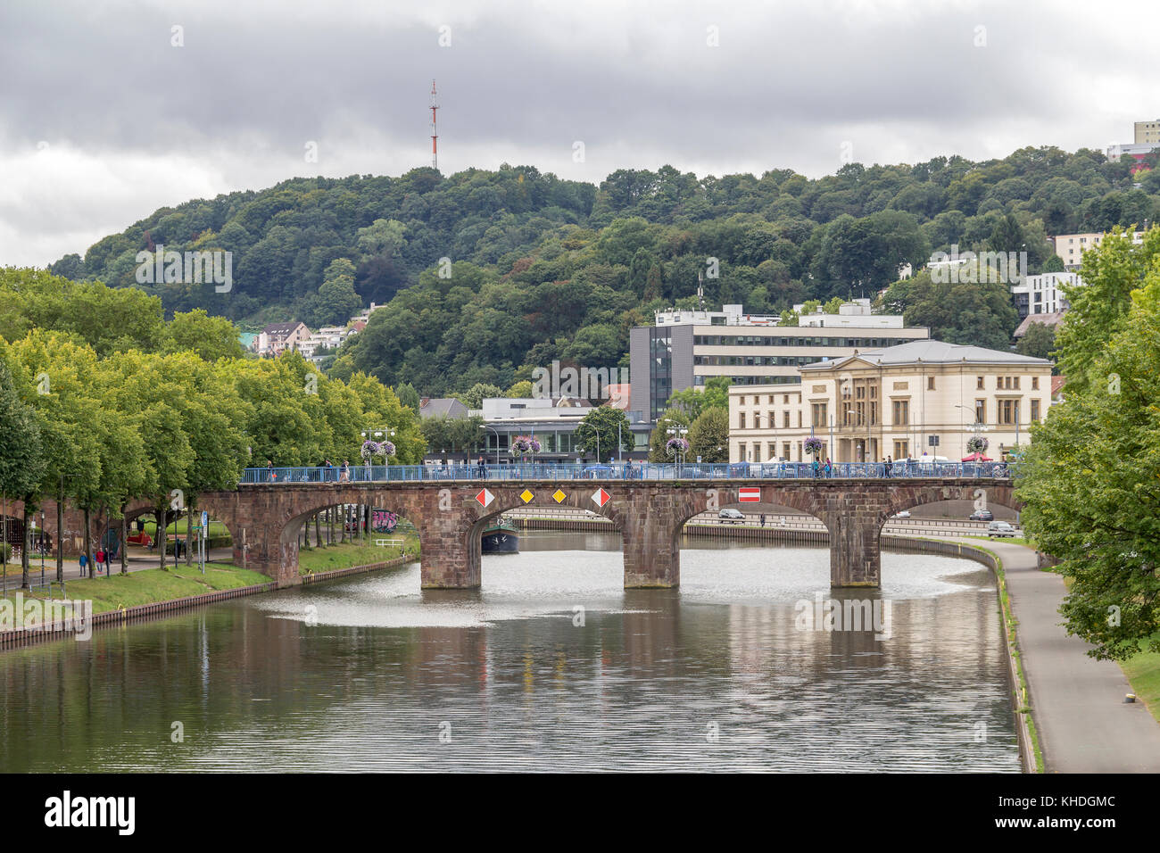 Vista sulla città di Saarbruecken, la capitale del Land Saarland nella Repubblica federale di Germania Foto Stock