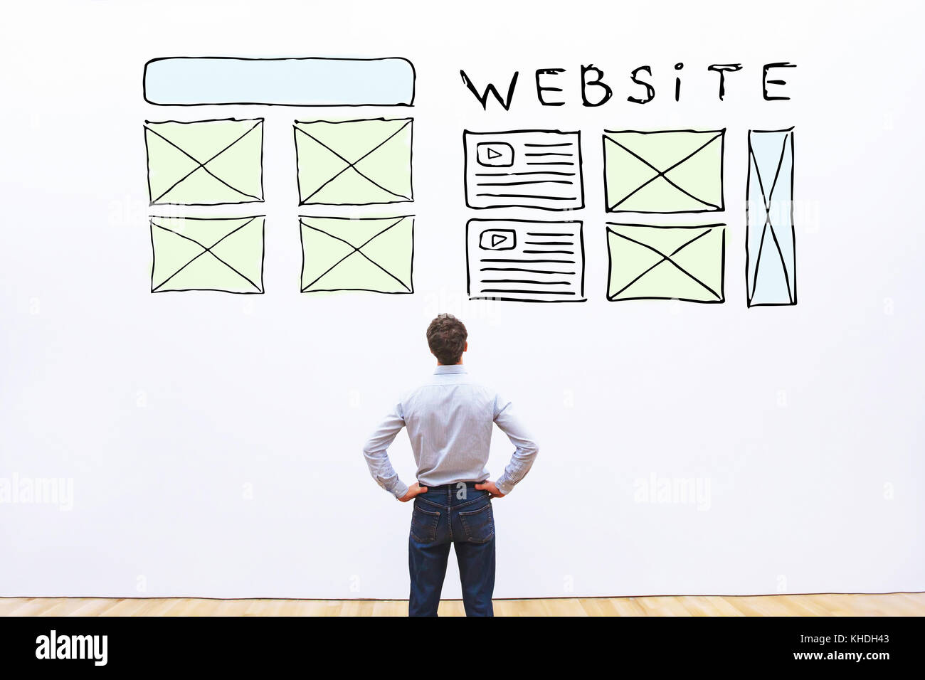 Il layout del sito web, schizzo web design della homepage Foto Stock