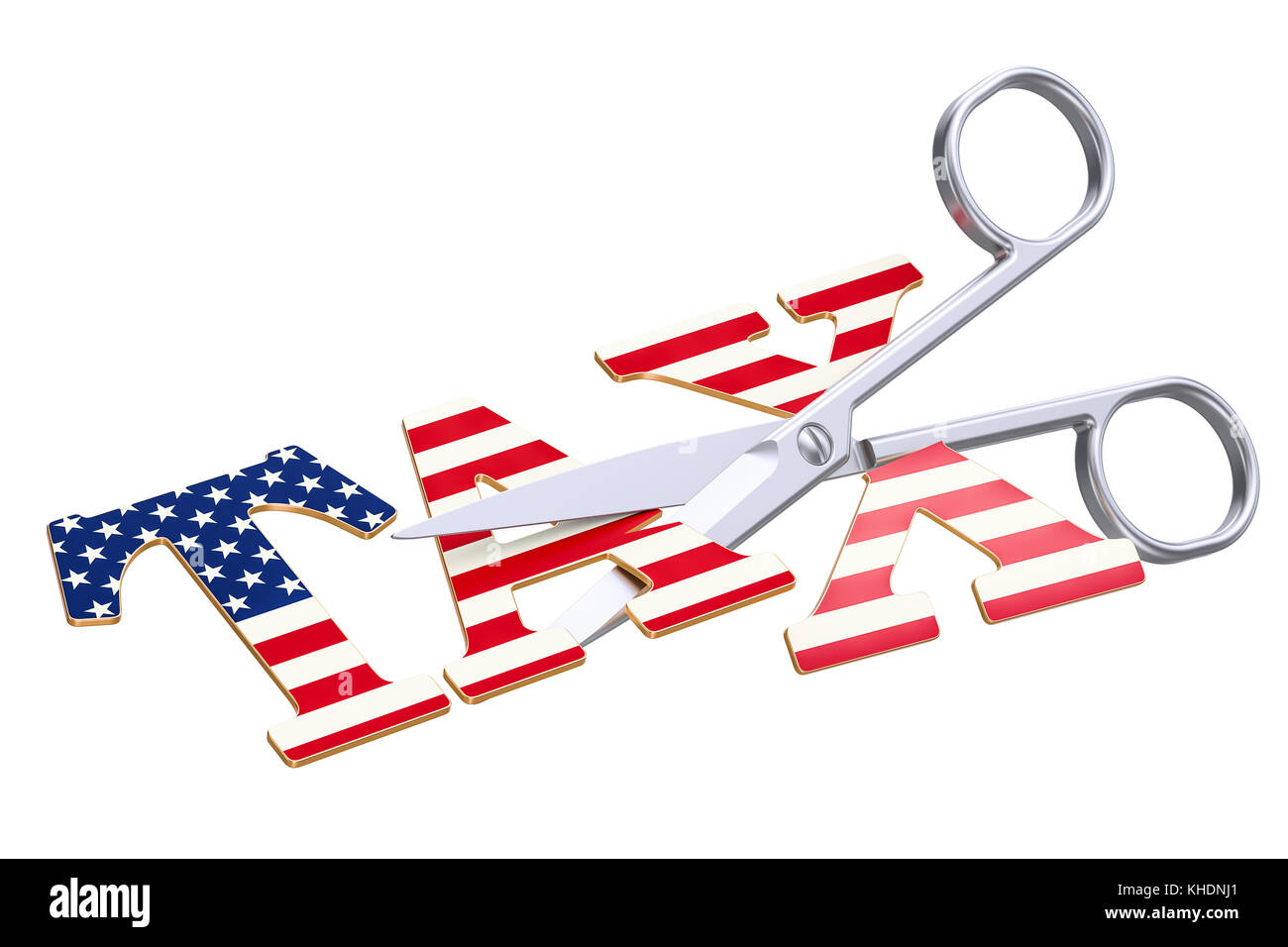 Riduzione delle imposte negli Stati Uniti concetto. 3D rendering isolati su sfondo bianco Foto Stock