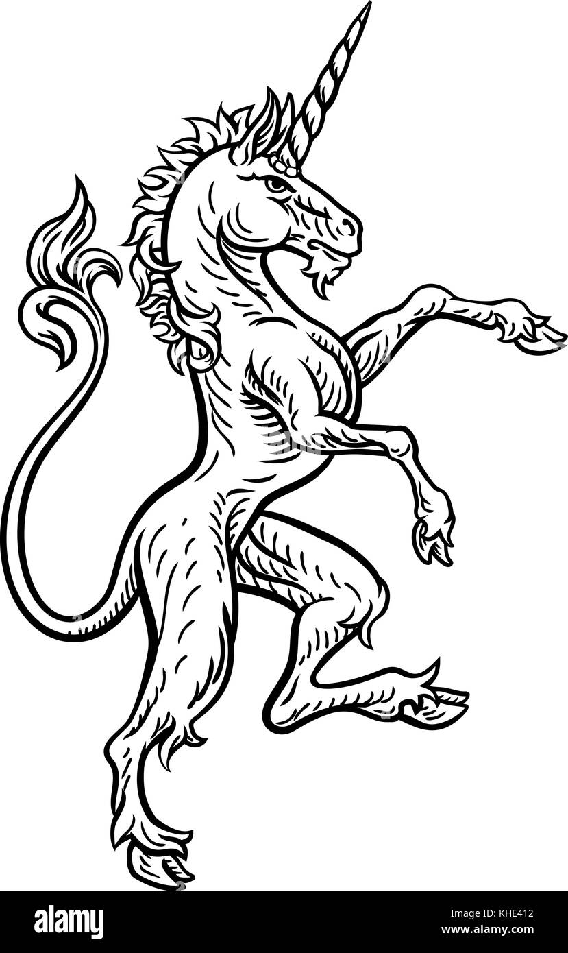 Stemma araldico rampante Unicorn Illustrazione Vettoriale