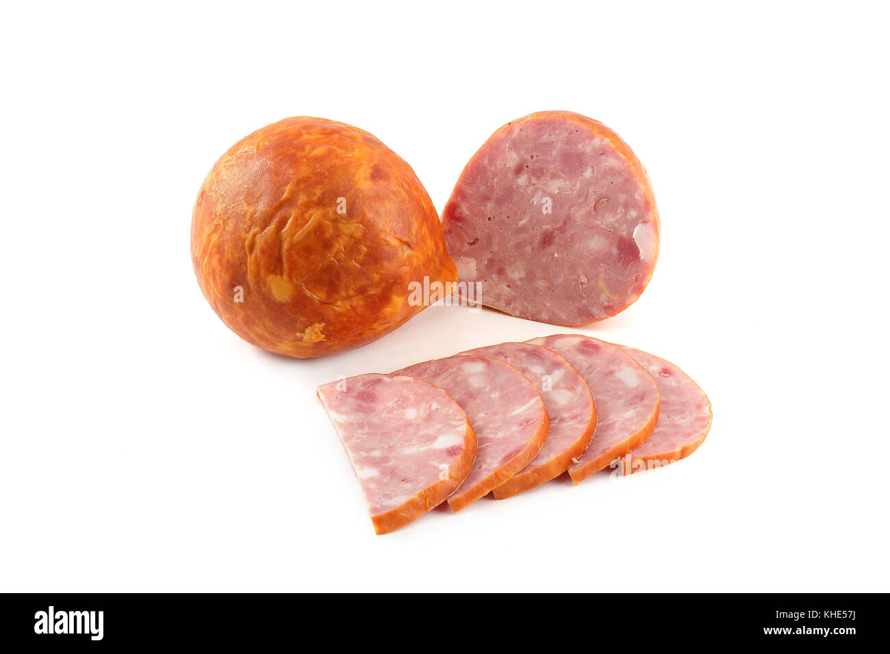 Bollito di salsiccia su sfondo bianco Foto Stock