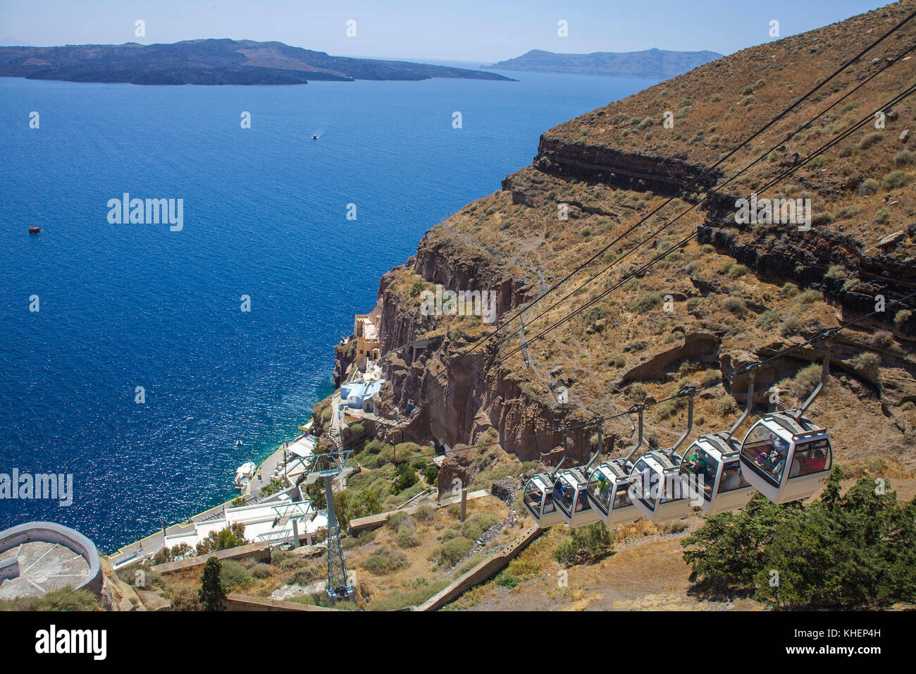 La funivia da thira al vecchio porto, isola di Santorini, Cicladi, Egeo, Grecia Foto Stock