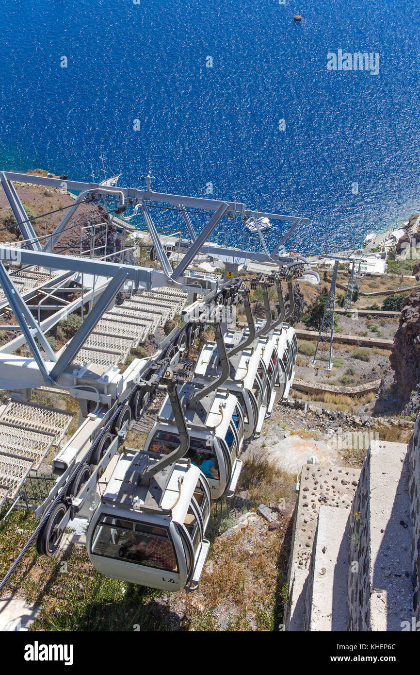 La funivia da thira al vecchio porto, isola di Santorini, Cicladi, Egeo, Grecia Foto Stock