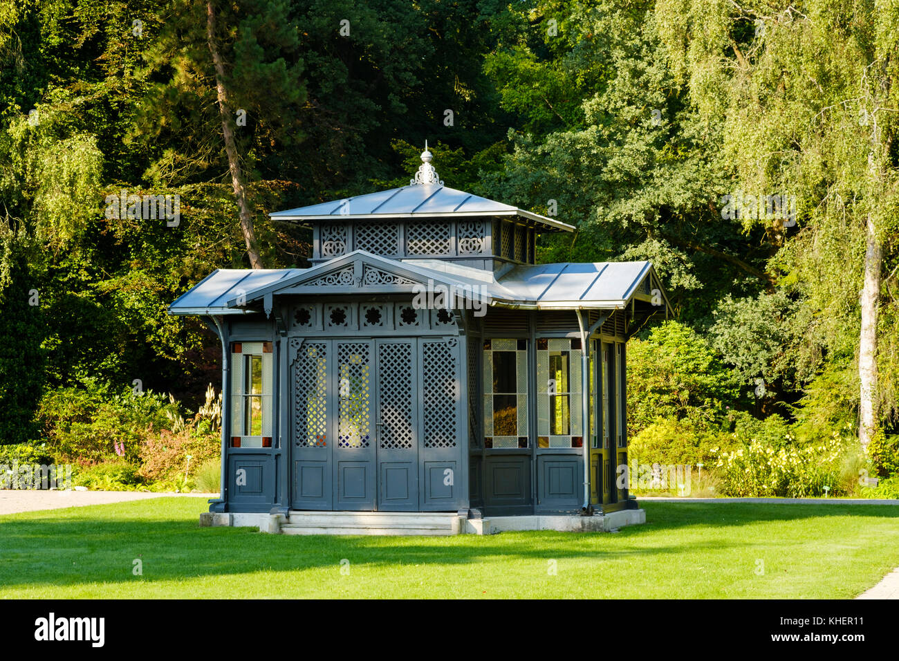 Giardino storico padiglione, il giardino botanico di Augsburg, Svevia, Baviera, Germania Foto Stock