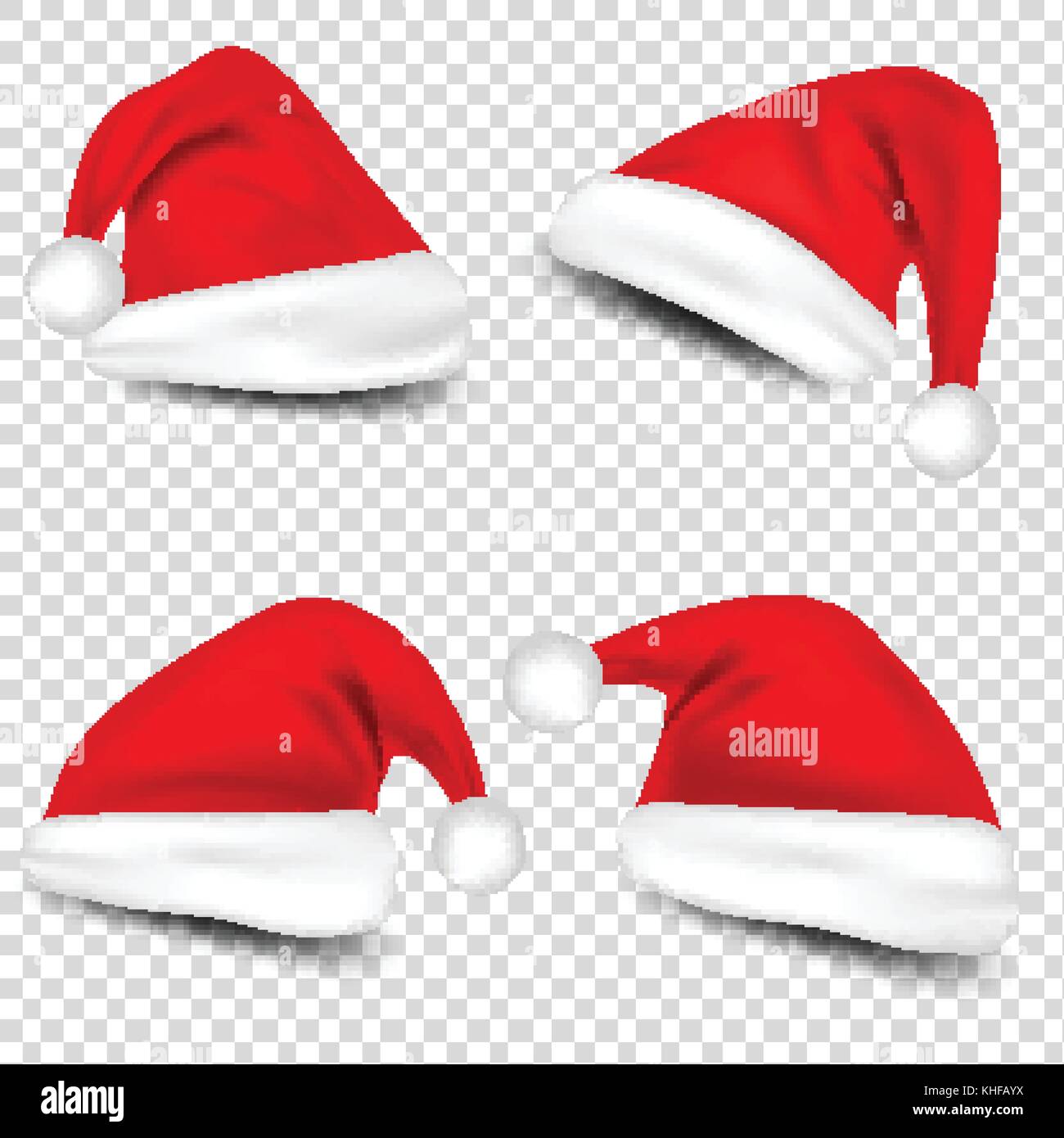 Christmas Santa Claus cappelli con ombra set. Anno nuovo Red Hat isolato su  sfondo trasparente. illustrazione vettoriale Immagine e Vettoriale - Alamy
