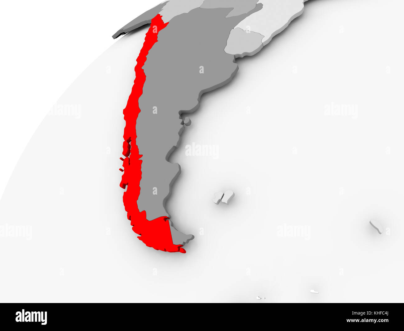 Mappa del Cile in rosso sul globo politico grigio. Illustrazione 3D. Foto Stock