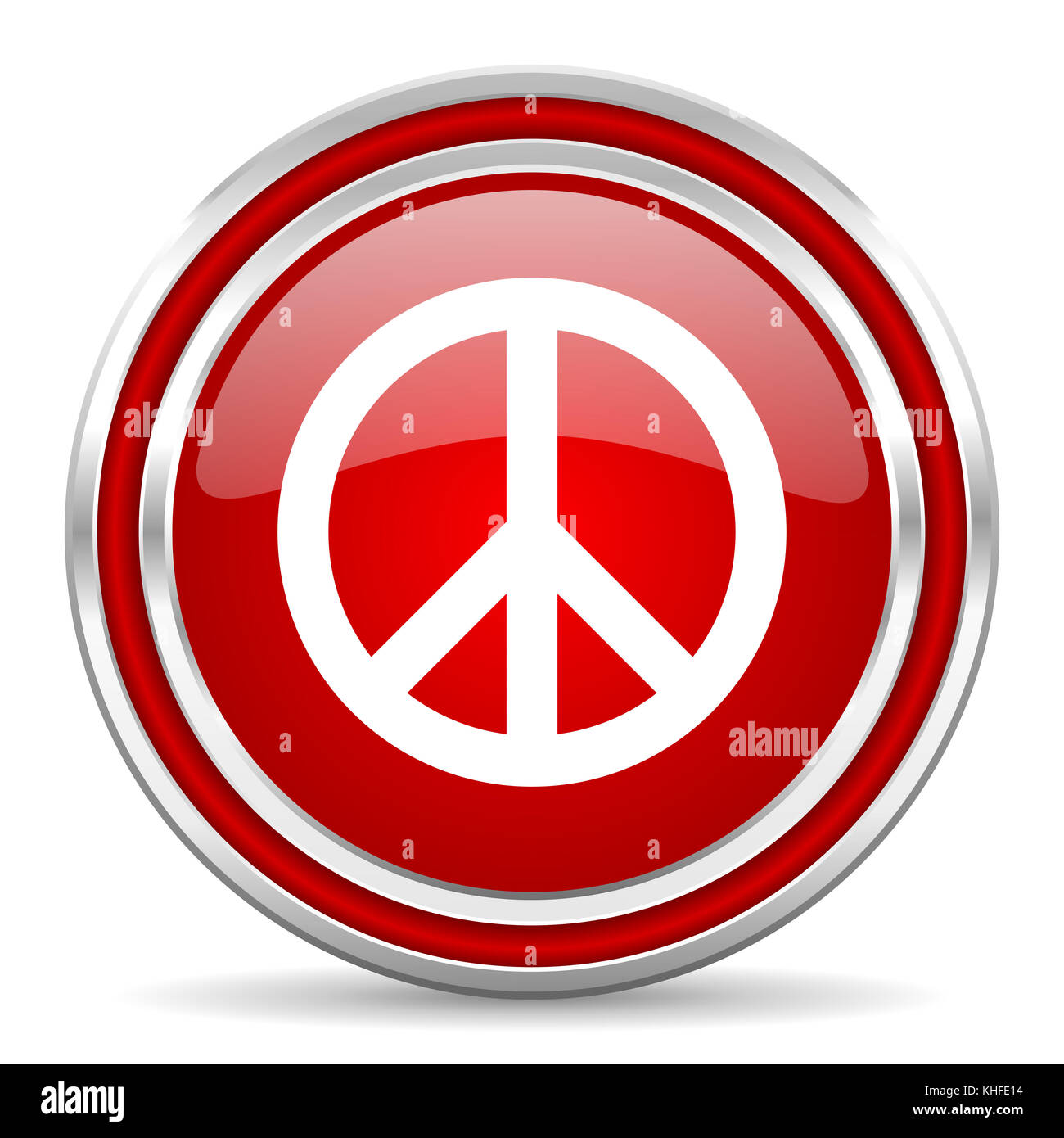 Icona Web con bordo cromato metallizzato Peace Red Silver e icona del telefono cellulare su sfondo bianco con ombre Foto Stock