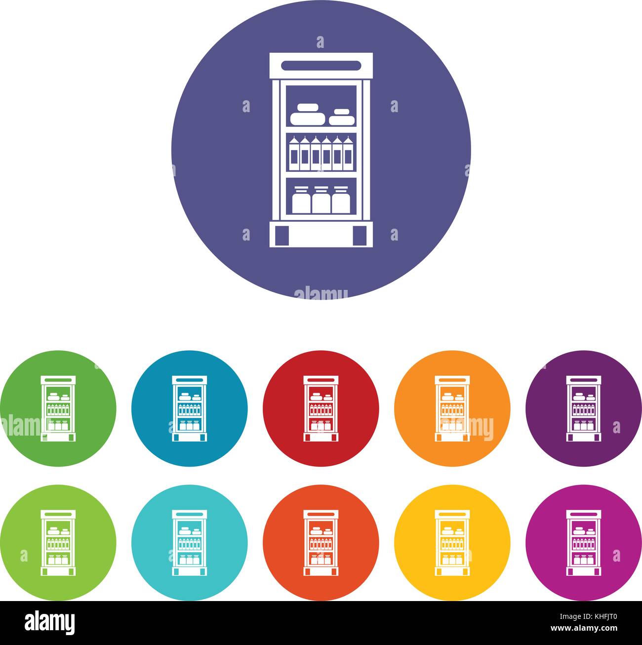 Prodotti nel supermercato frigorifero impostare le icone Illustrazione Vettoriale