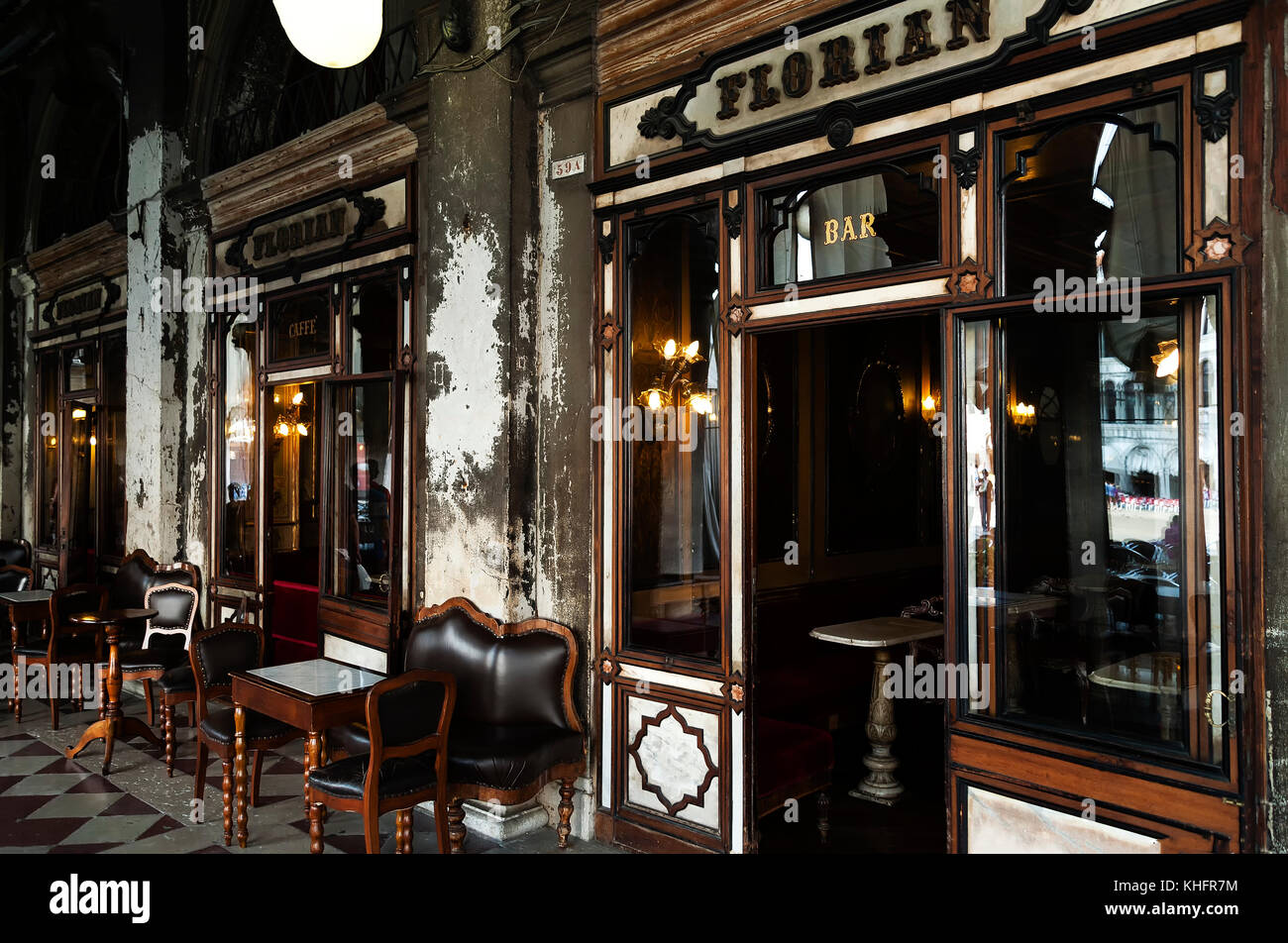 Caffe Florian, Cafe, Venezia, Piazza San Marco, Procuratie Nove, Veneto, Italia Foto Stock