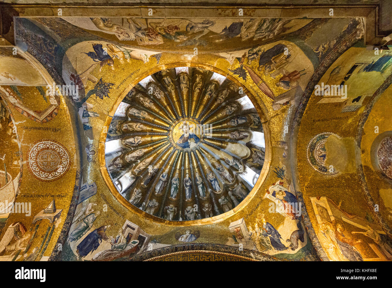Gli affreschi bizantini e mosaici all'interno della Chiesa di Chora, ad Istanbul in Turchia. Foto Stock