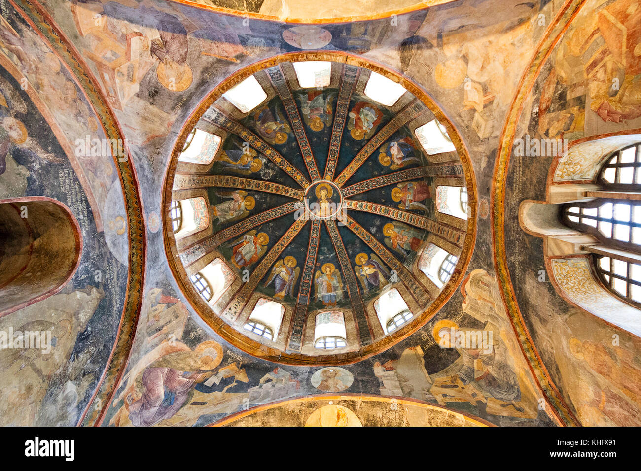 Gli affreschi bizantini e mosaici all'interno della Chiesa di Chora, ad Istanbul in Turchia. Foto Stock