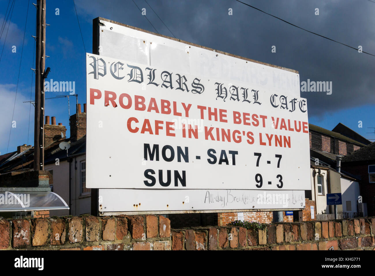 Segno per probabilmente il caffè migliore di valore in King's Lynn Foto Stock