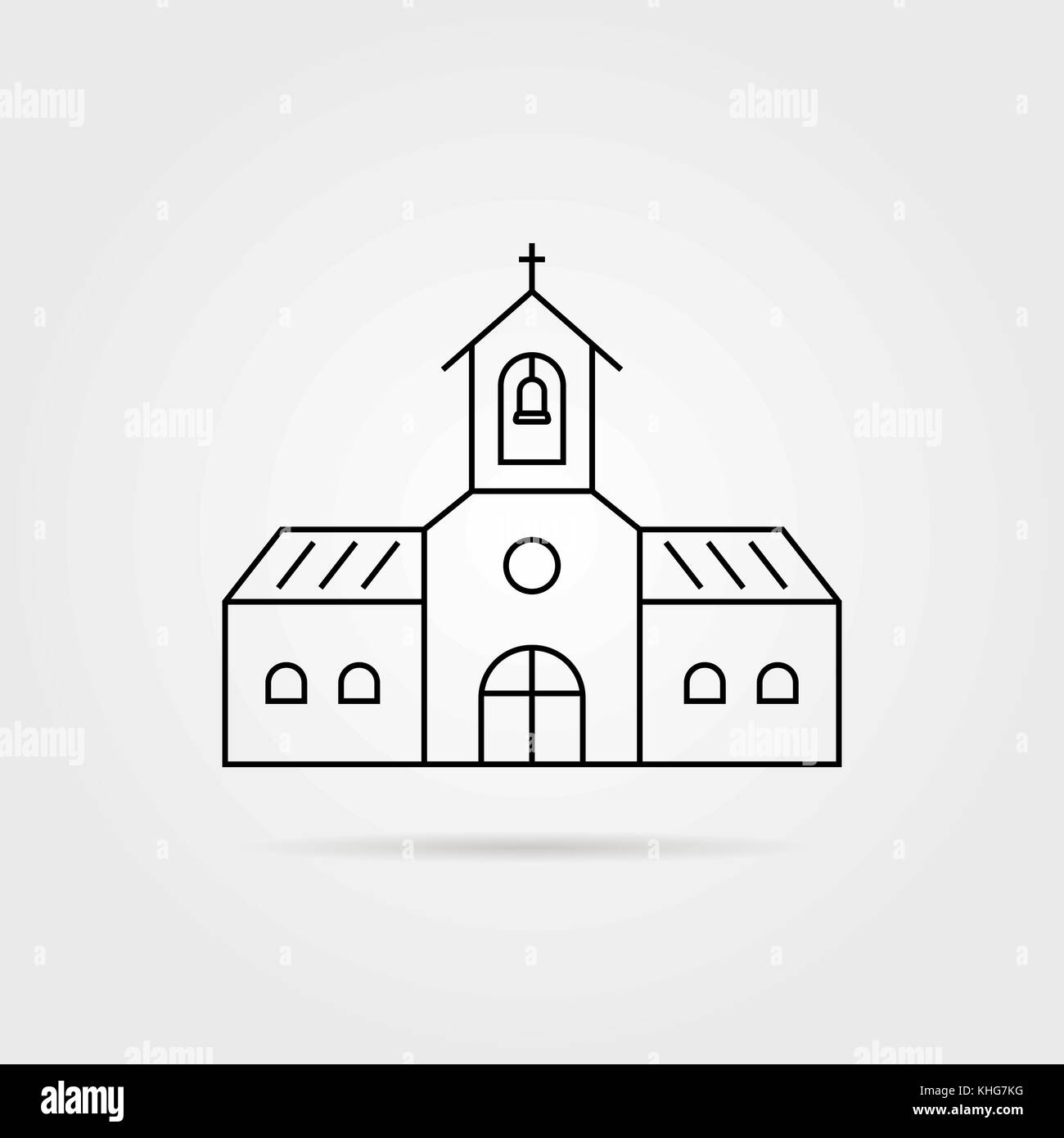 Linea sottile chiesa nera con ombra Illustrazione Vettoriale