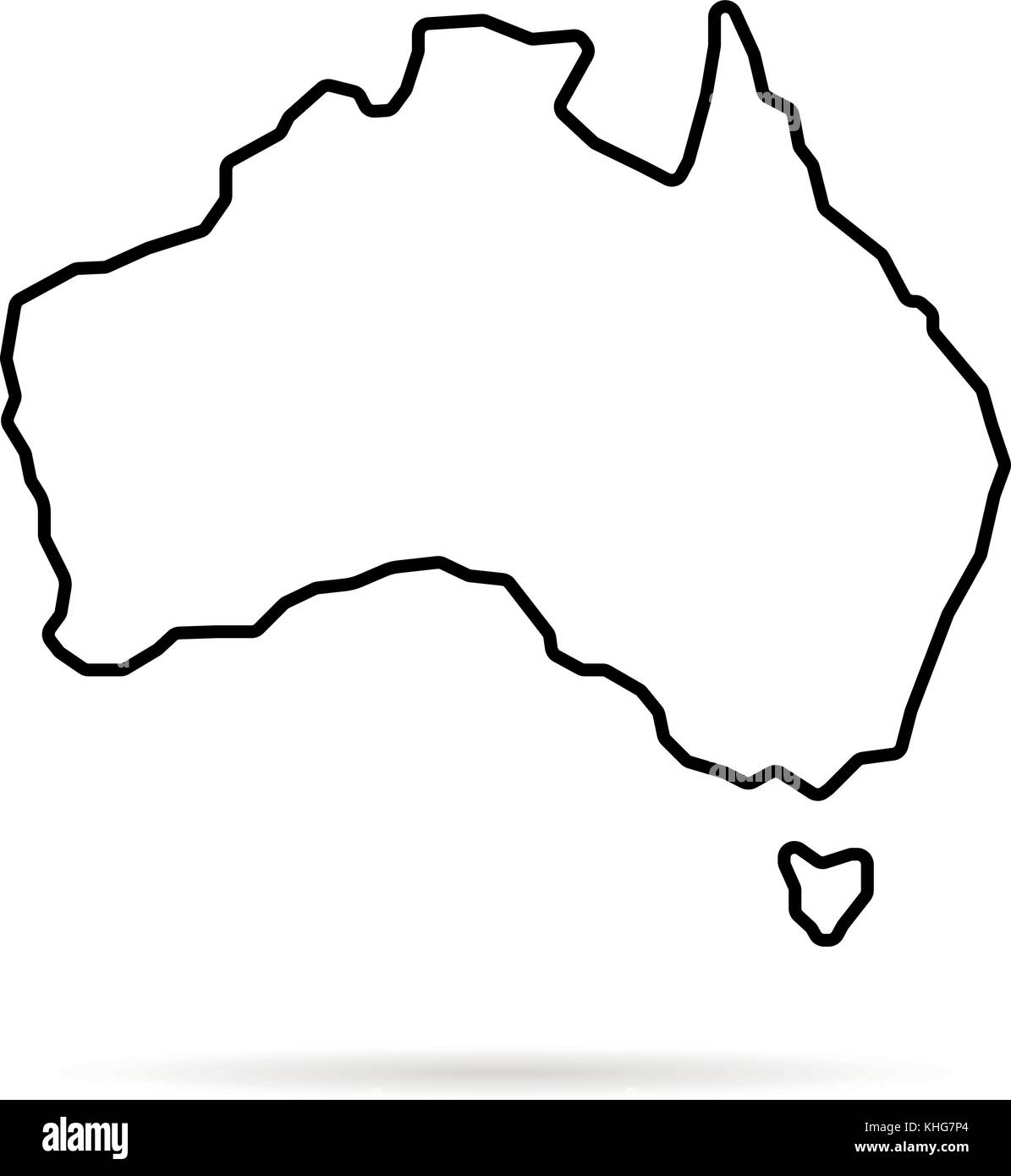 Linea sottile australia mappa con ombra Illustrazione Vettoriale