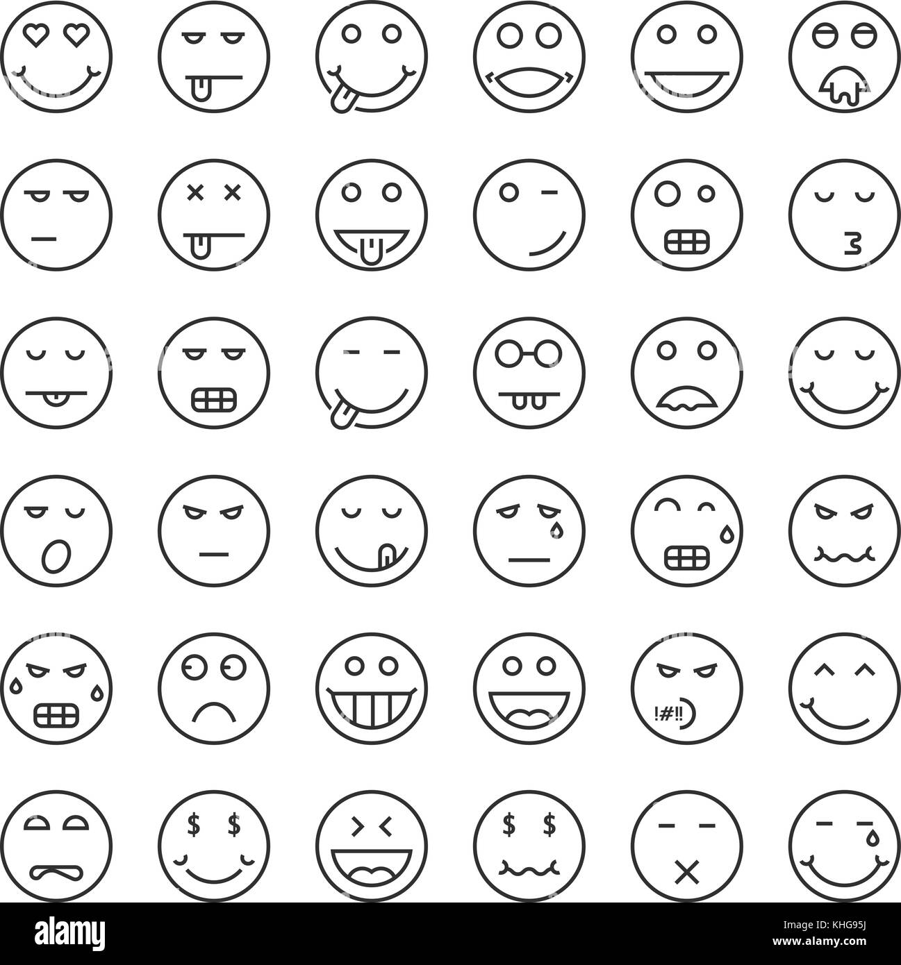 Set di linea sottile gli Emoji Illustrazione Vettoriale