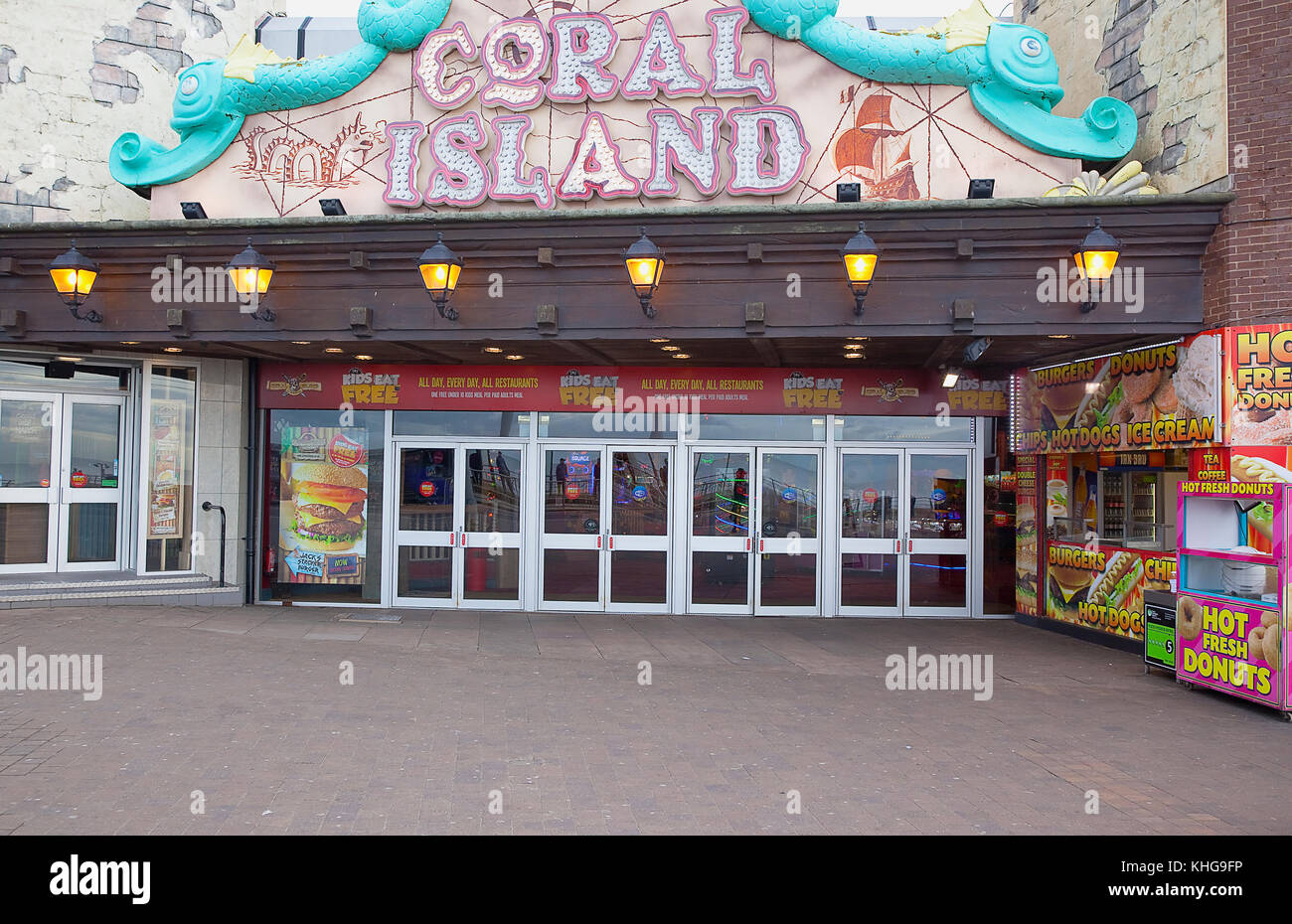 Inghilterra, lancashire, blackpool, coral isalnd,lungomare attrazione turistica arcade. Foto Stock